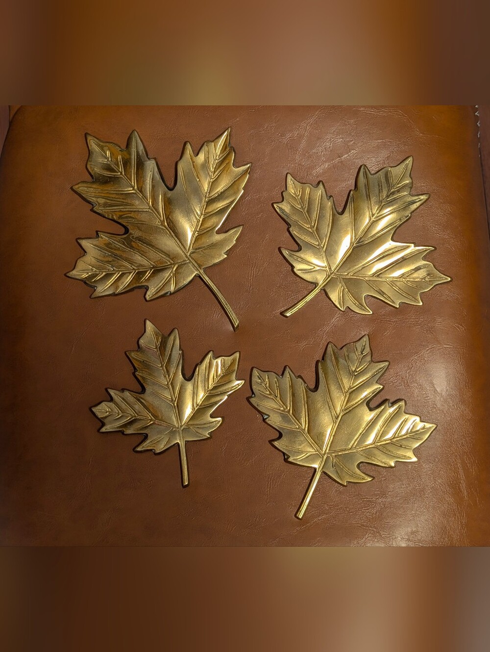 Vintage Brass Maple Leaf Wall Decor Set of 4